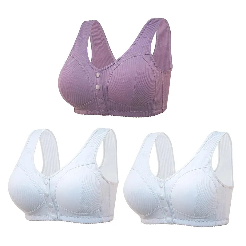 COMFORTABLE FRONT-CLOSURE WIRELESS PLUS SIZE BUTTON BRA - BUY 1 GET 3 (3PACKS)