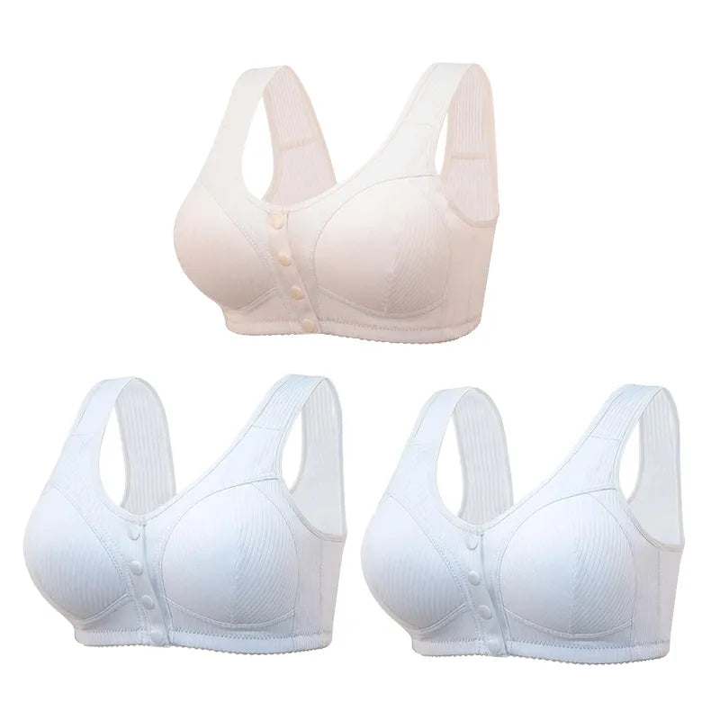 COMFORTABLE FRONT-CLOSURE WIRELESS PLUS SIZE BUTTON BRA - BUY 1 GET 3 (3PACKS)