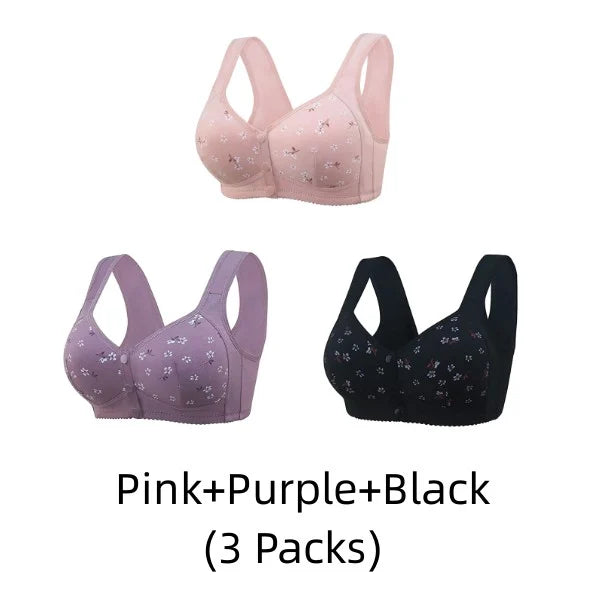 Comfortable & Convenient Front Button Bra - Buy 1 Get 2 Free (Total 3 Packs)