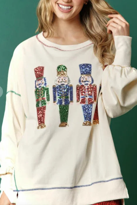 Christmas sequin print crew neck long sleeve sweatshirt