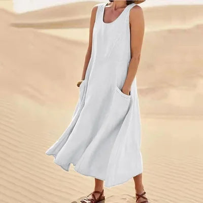 Women's Sleeveless Cotton And Linen Dress