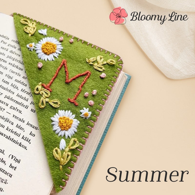 Bloomy Line – Personalized Hand Embroidered Corner Bookmark