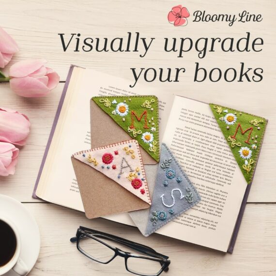 Bloomy Line – Personalized Hand Embroidered Corner Bookmark