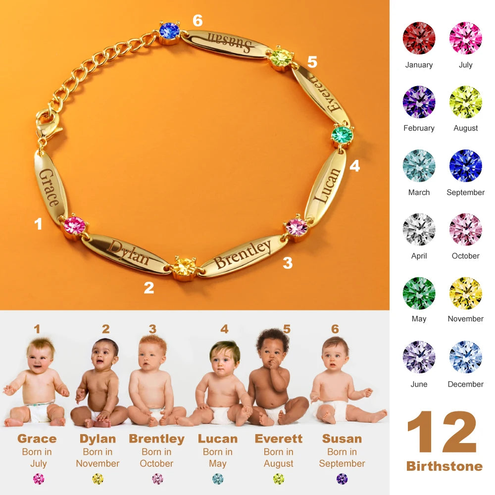 Personalized Family Name Bar Diamond Birthstone Bracelet