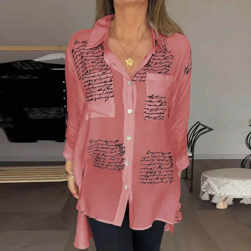 LetteryShirt - Letter Print Gauze Button Shirt