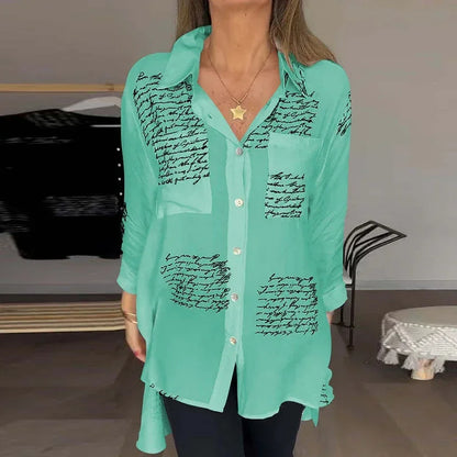 LetteryShirt - Letter Print Gauze Button Shirt