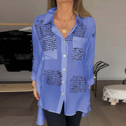 LetteryShirt - Letter Print Gauze Button Shirt