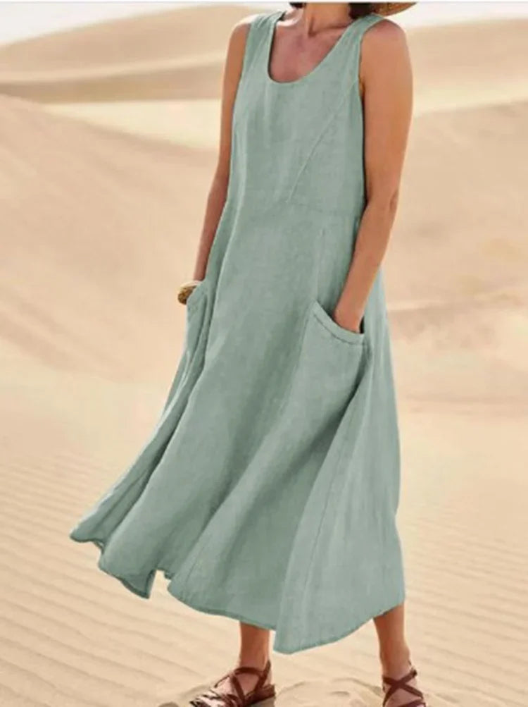 Women's Sleeveless Cotton And Linen Dress