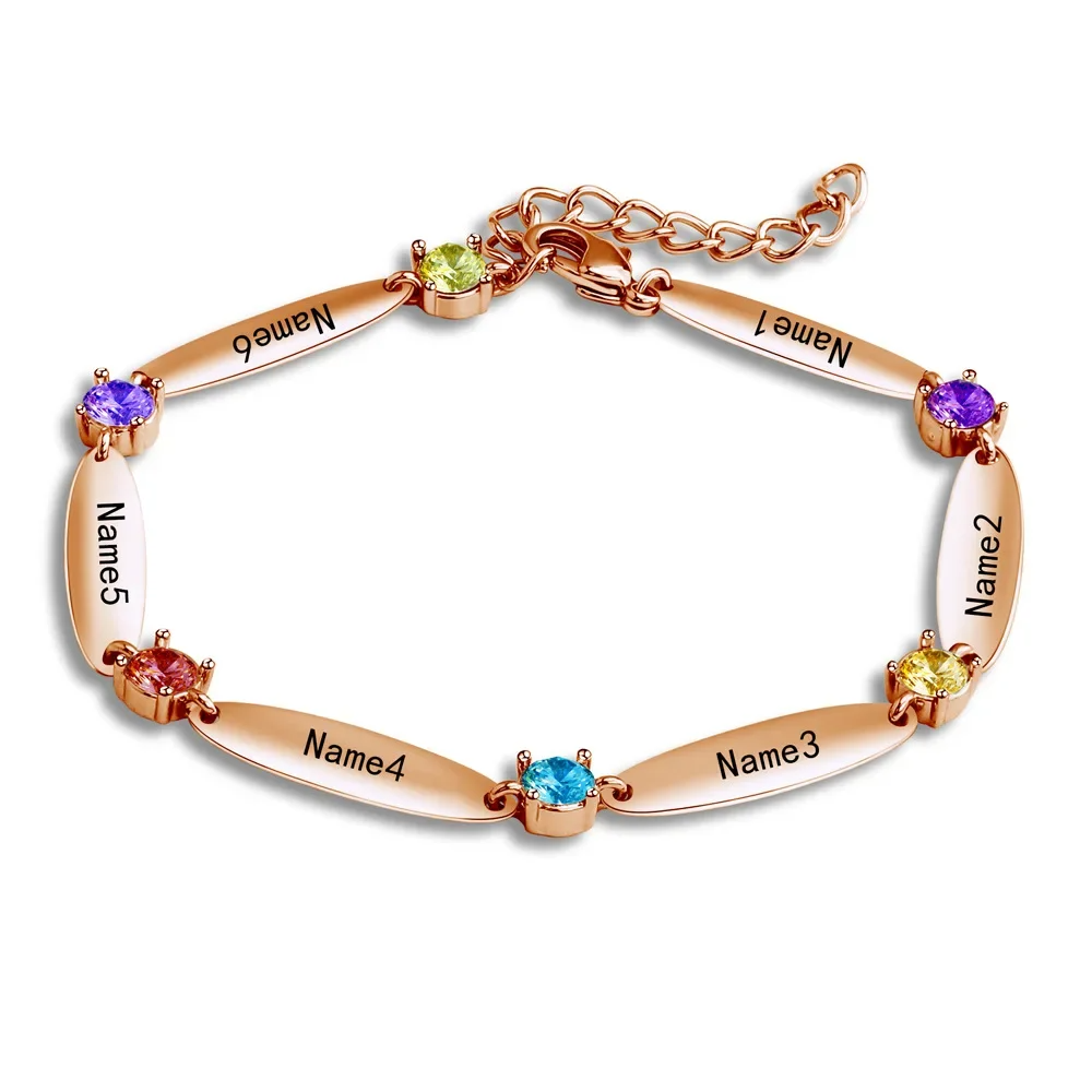 Personalized Family Name Bar Diamond Birthstone Bracelet