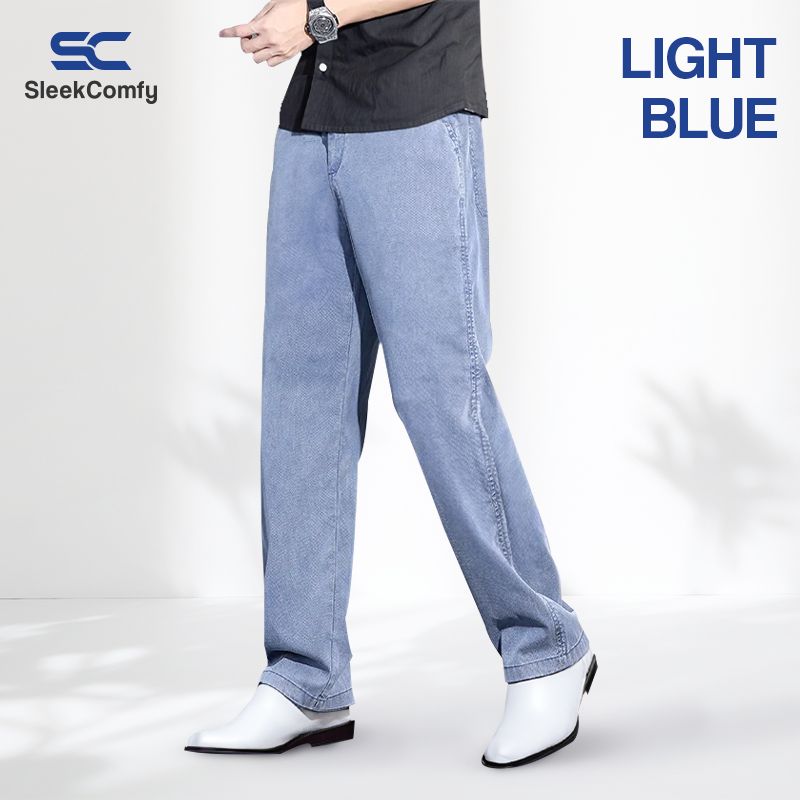 SleekComfy - All Day Comfort Straight Regular Fit Denim Trousers