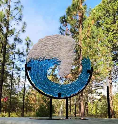 Ocean Wave Fused Blue Sculpture