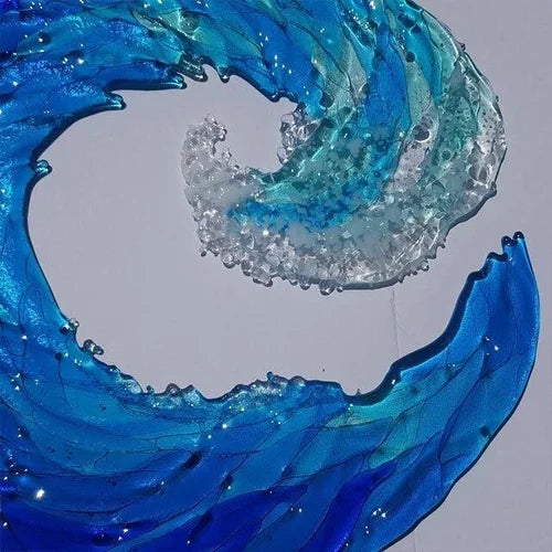 Ocean Wave Fused Blue Sculpture