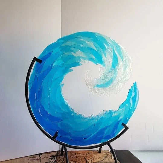 Ocean Wave Fused Blue Sculpture