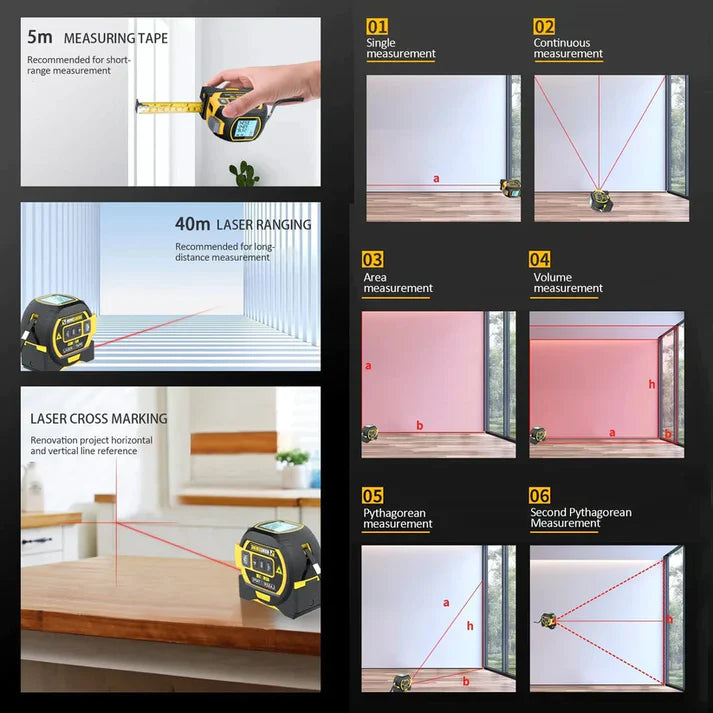 REBANB 3-IN-1 DIGITAL LASER MEASURING TAPE