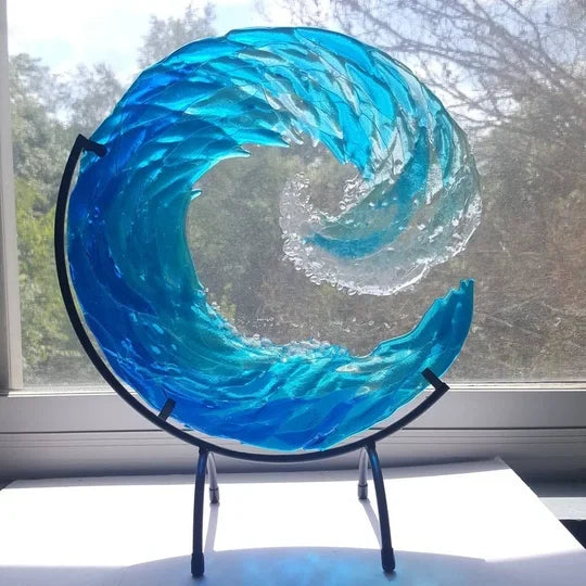 Ocean Wave Fused Blue Sculpture