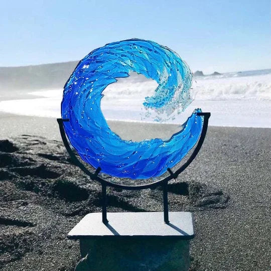 Ocean Wave Fused Blue Sculpture