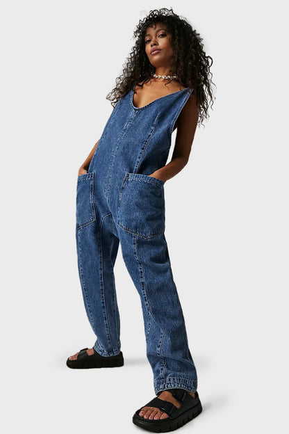 Denim Jumpsuit With Pockets - (Buy 2 Vip Shipping)