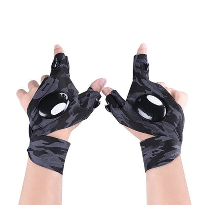 LED Flashlight Waterproof Gloves - Practical Durable Fingerless Gloves